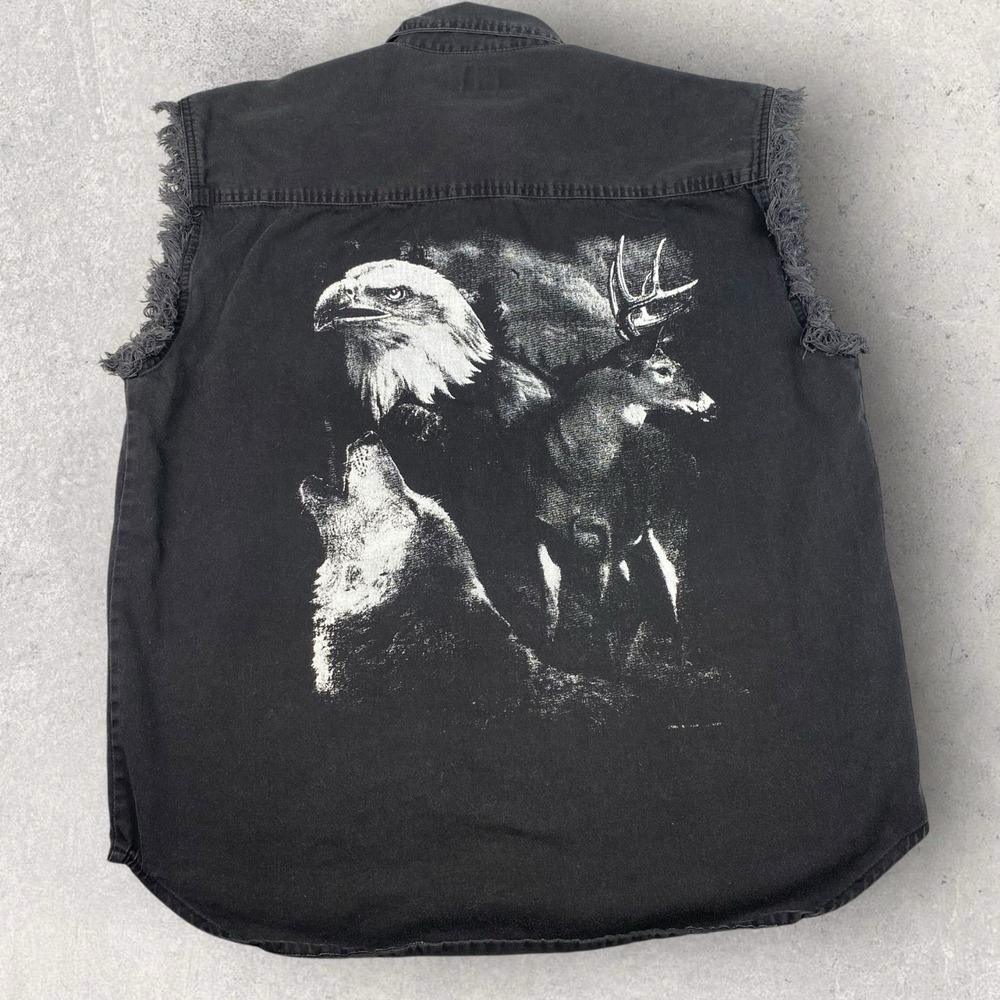 Thunder Centurions MC Bike Party 2007 Black Denim Biker Vest Eagle Wolf XL Mens